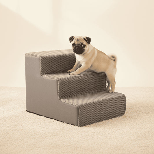 3-Step 13'' Tall Dog Stairs, Right-Angle Design, Non-Slip Foam Core, Easy Clean, Indoor & Outdoor Use for High Beds & Sofas