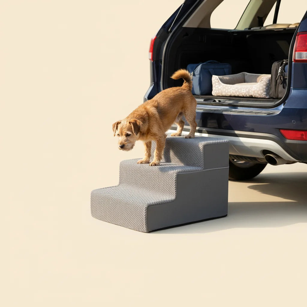 3-Step 13'' Tall Dog Stairs, Right-Angle Design, Non-Slip Foam Core, Easy Clean, Indoor & Outdoor Use for High Beds & Sofas