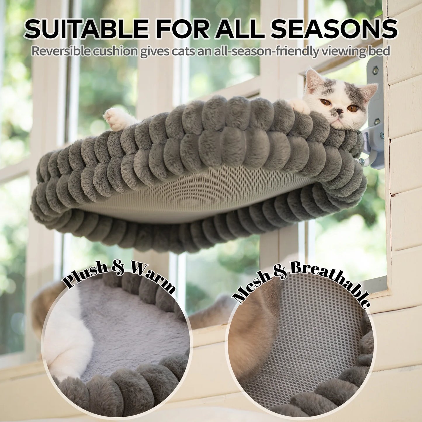 Cat Window Perch, 23*15In Double-Layer Foldable Pet Hammock for Wall with Suckers for Indoor(Medium,Gray)