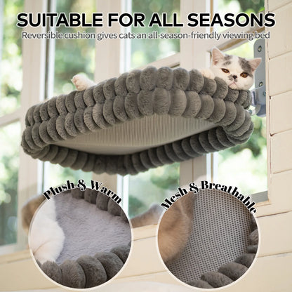 Cat Window Perch, 23*15In Double-Layer Foldable Pet Hammock for Wall with Suckers for Indoor(Medium,Gray)
