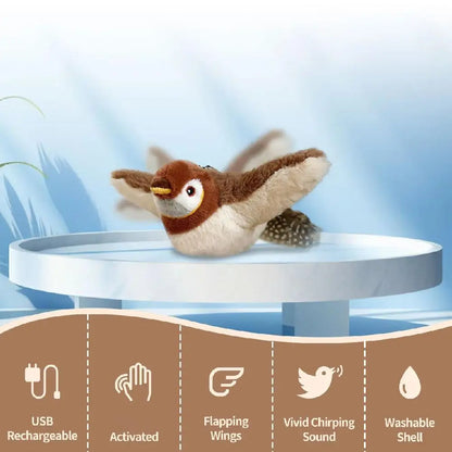 Cat Interactive Toy Chirping Bird , Rechargeable Interactive Flapping Chirping Bird Cat Toy, Bird Catnip Touch-Activated Toys