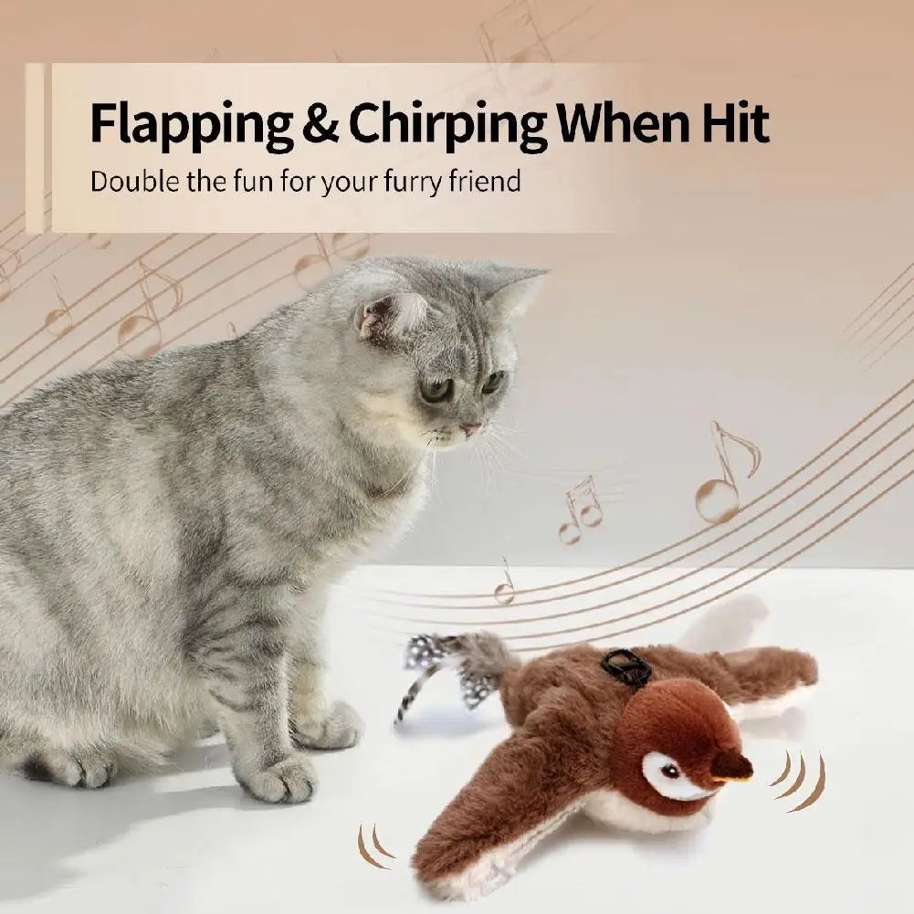 Cat Interactive Toy Chirping Bird , Rechargeable Interactive Flapping Chirping Bird Cat Toy, Bird Catnip Touch-Activated Toys