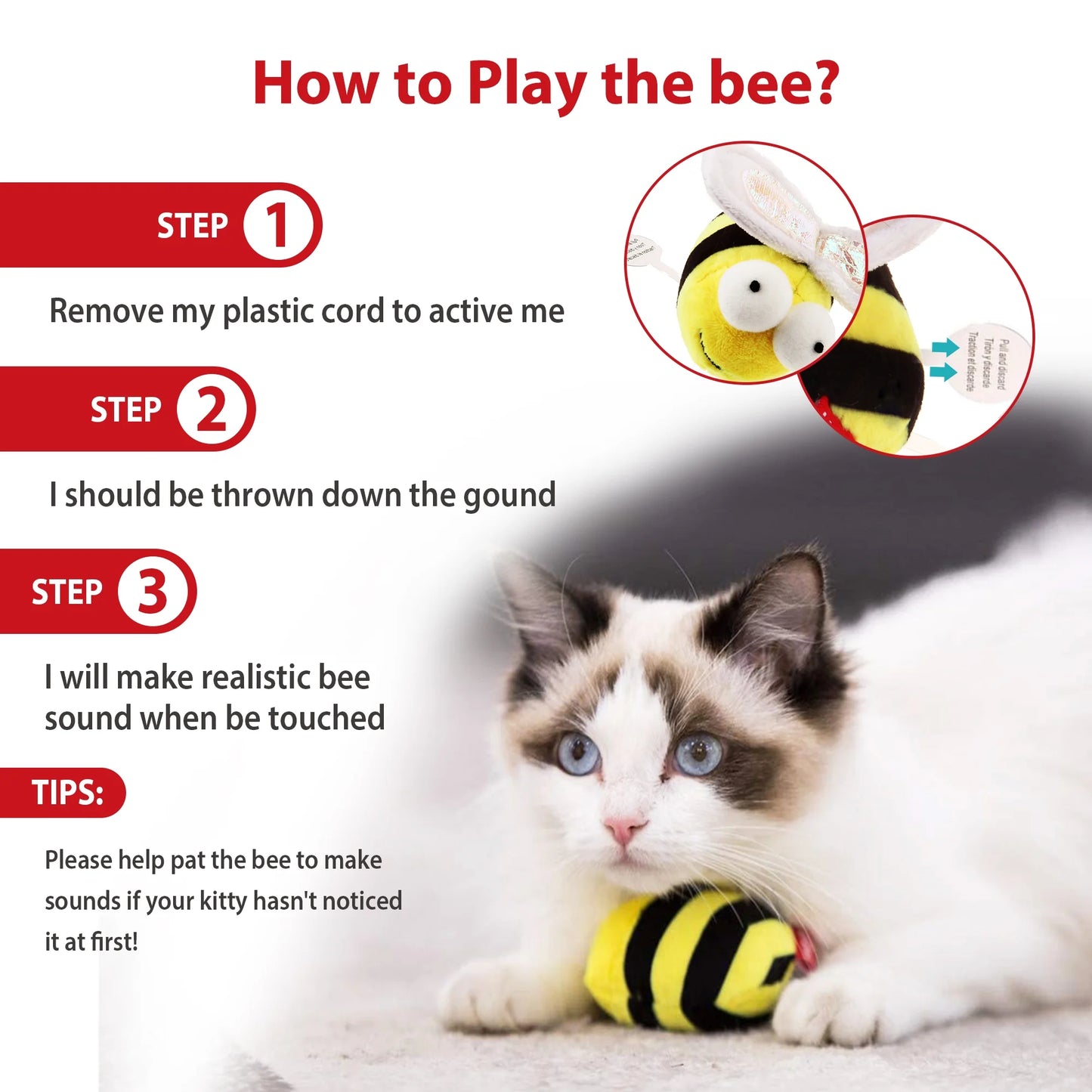 Gigwi Chirpy Bee Sound Toy for Cats, Interactive Squeaking Cat Toys Melody Chaser Play and Squeak Kitten Toy for Boredom