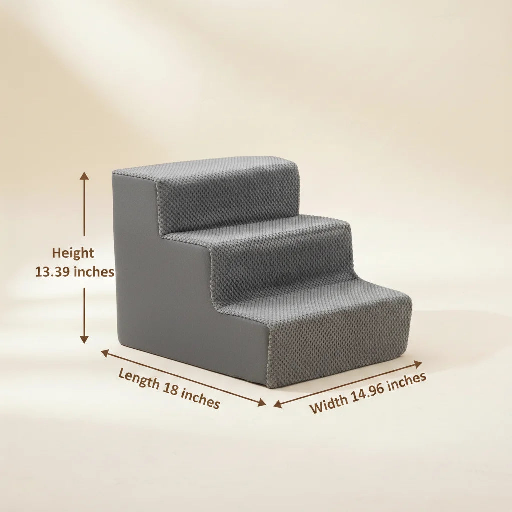 3-Step 13'' Tall Dog Stairs, Right-Angle Design, Non-Slip Foam Core, Easy Clean, Indoor & Outdoor Use for High Beds & Sofas