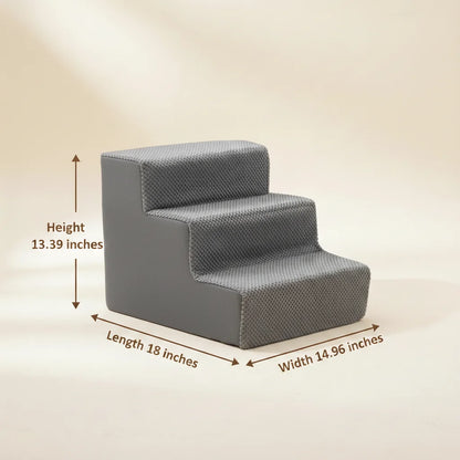 3-Step 13'' Tall Dog Stairs, Right-Angle Design, Non-Slip Foam Core, Easy Clean, Indoor & Outdoor Use for High Beds & Sofas