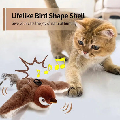 Cat Interactive Toy Chirping Bird , Rechargeable Interactive Flapping Chirping Bird Cat Toy, Bird Catnip Touch-Activated Toys