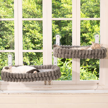 Cat Window Perch, 23*15In Double-Layer Foldable Pet Hammock for Wall with Suckers for Indoor(Medium,Gray)