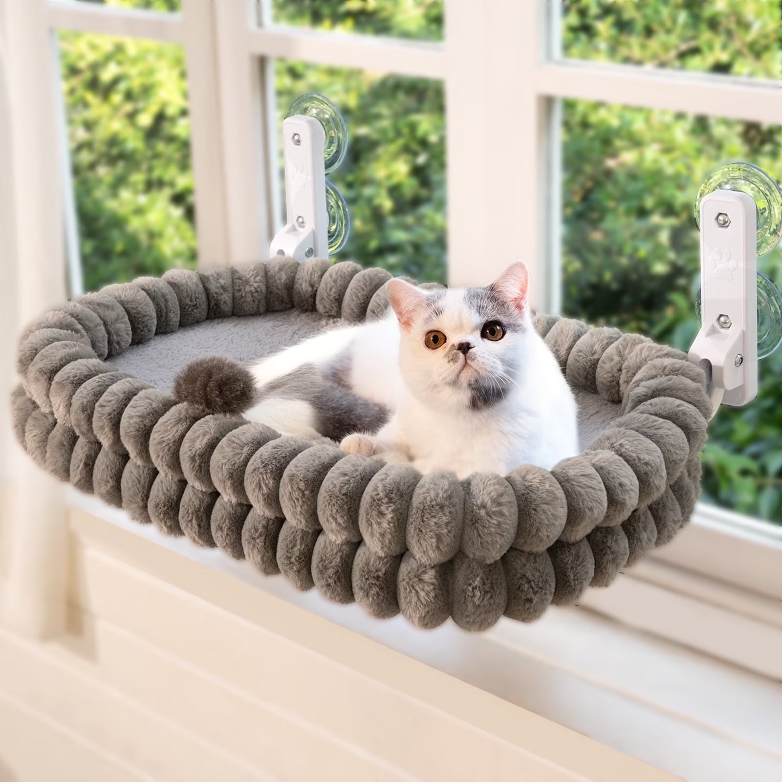 Cat Window Perch, 23*15In Double-Layer Foldable Pet Hammock for Wall with Suckers for Indoor(Medium,Gray)