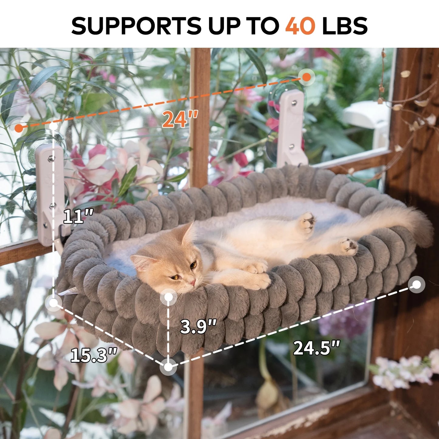Cat Window Perch, 23*15In Double-Layer Foldable Pet Hammock for Wall with Suckers for Indoor(Medium,Gray)