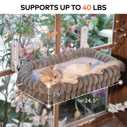 Cat Window Perch, 23*15In Double-Layer Foldable Pet Hammock for Wall with Suckers for Indoor(Medium,Gray)
