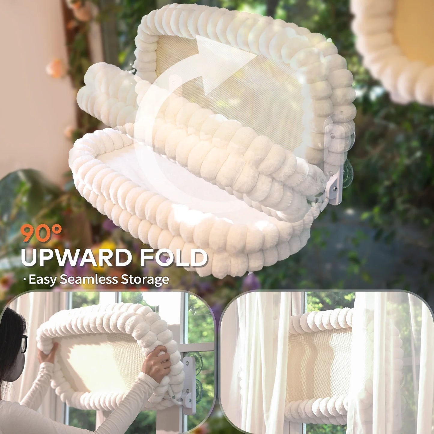 Cat Window Perch, 23*15In Double-Layer Foldable Pet Hammock for Wall with Suckers for Indoor(Medium,Gray)