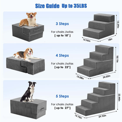3-Step 13'' Tall Dog Stairs, Right-Angle Design, Non-Slip Foam Core, Easy Clean, Indoor & Outdoor Use for High Beds & Sofas
