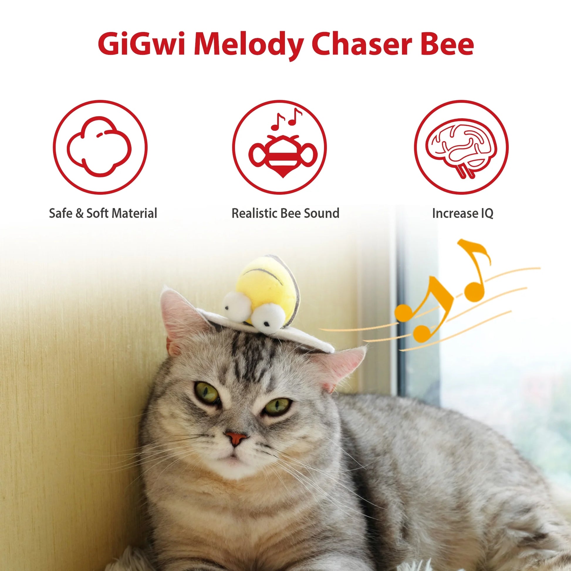 Gigwi Chirpy Bee Sound Toy for Cats, Interactive Squeaking Cat Toys Melody Chaser Play and Squeak Kitten Toy for Boredom