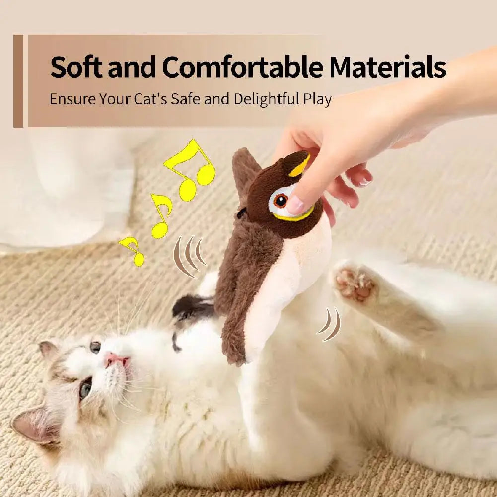 Cat Interactive Toy Chirping Bird , Rechargeable Interactive Flapping Chirping Bird Cat Toy, Bird Catnip Touch-Activated Toys