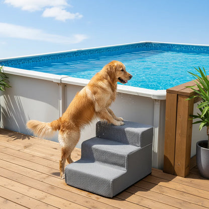 3-Step 13'' Tall Dog Stairs, Right-Angle Design, Non-Slip Foam Core, Easy Clean, Indoor & Outdoor Use for High Beds & Sofas